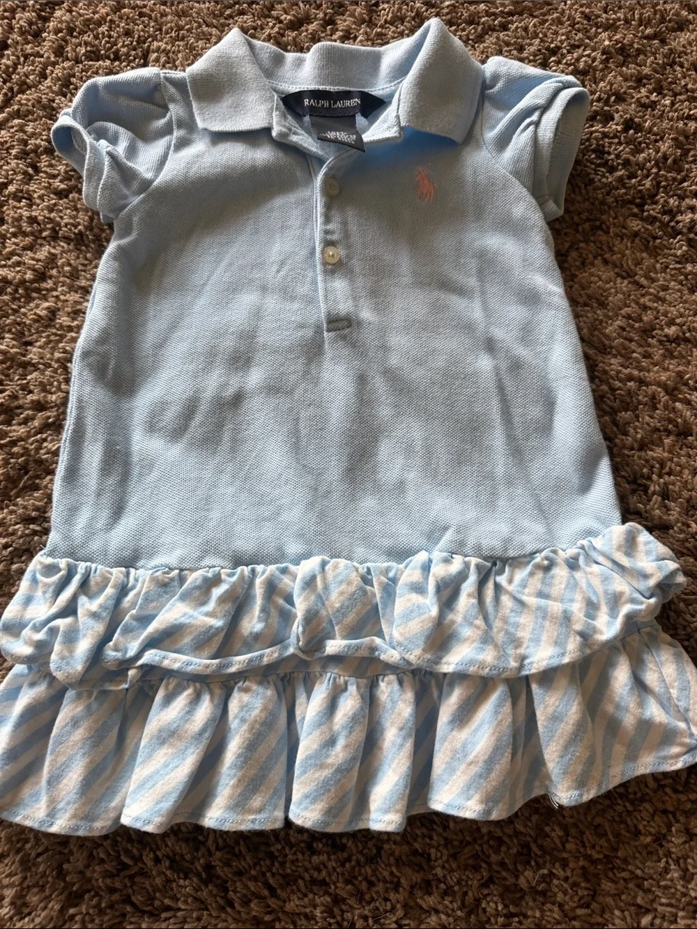 Ralph Lauren Light Blue Girls Polo Dress with Ruffle Hem
